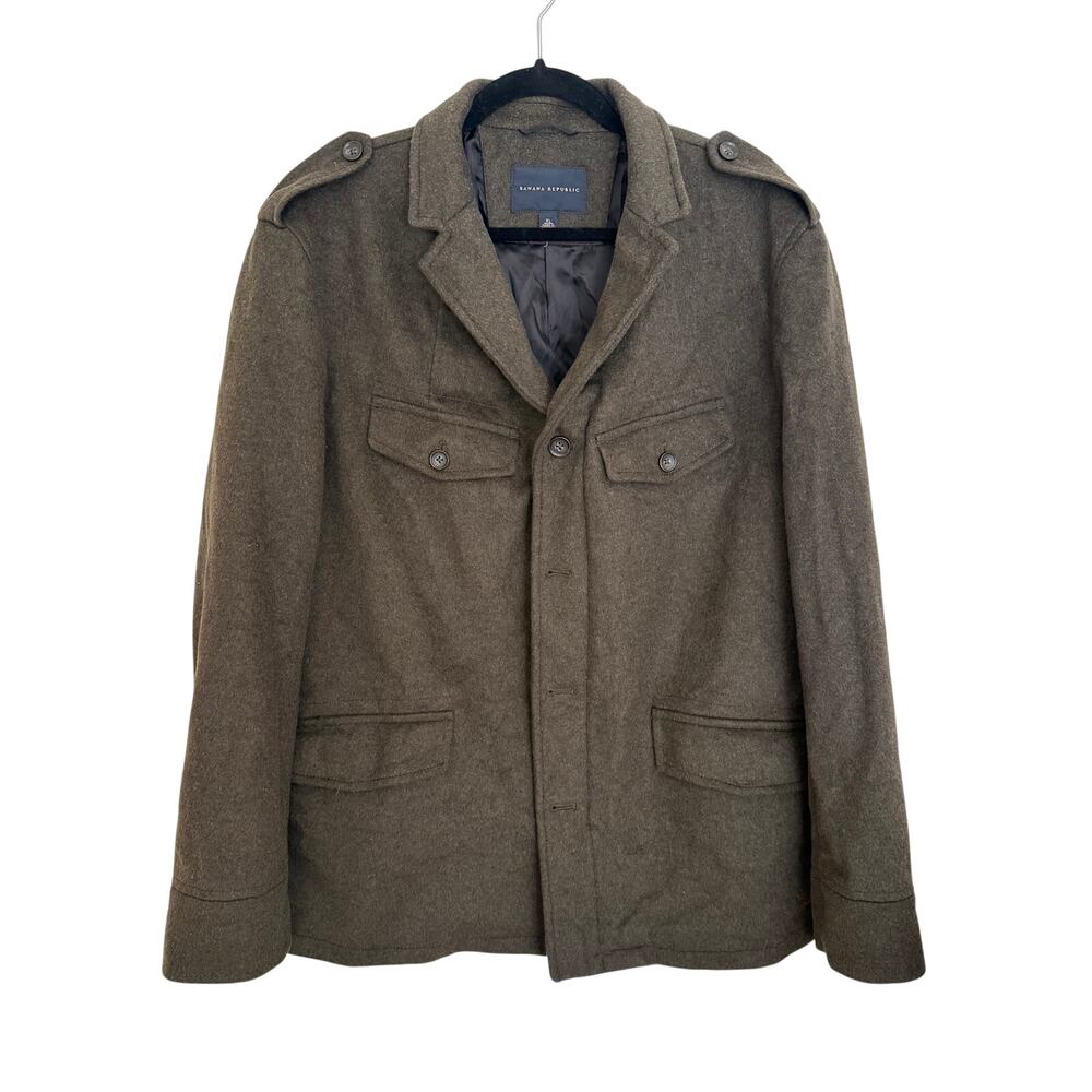 Banana Republic Green Wool Military Jacket Coat Size XL Dark Academia Old Money